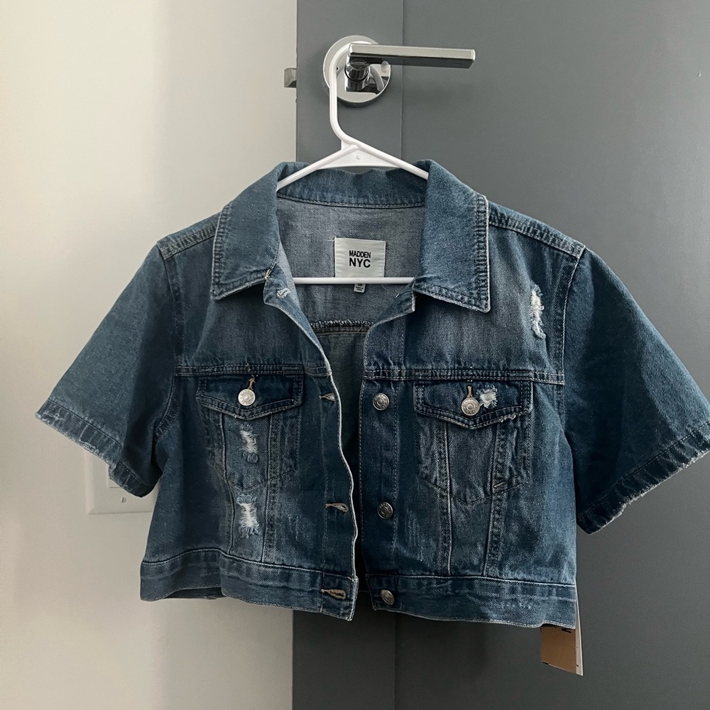 Short Sleeve Cropped Blue Jean Jacket